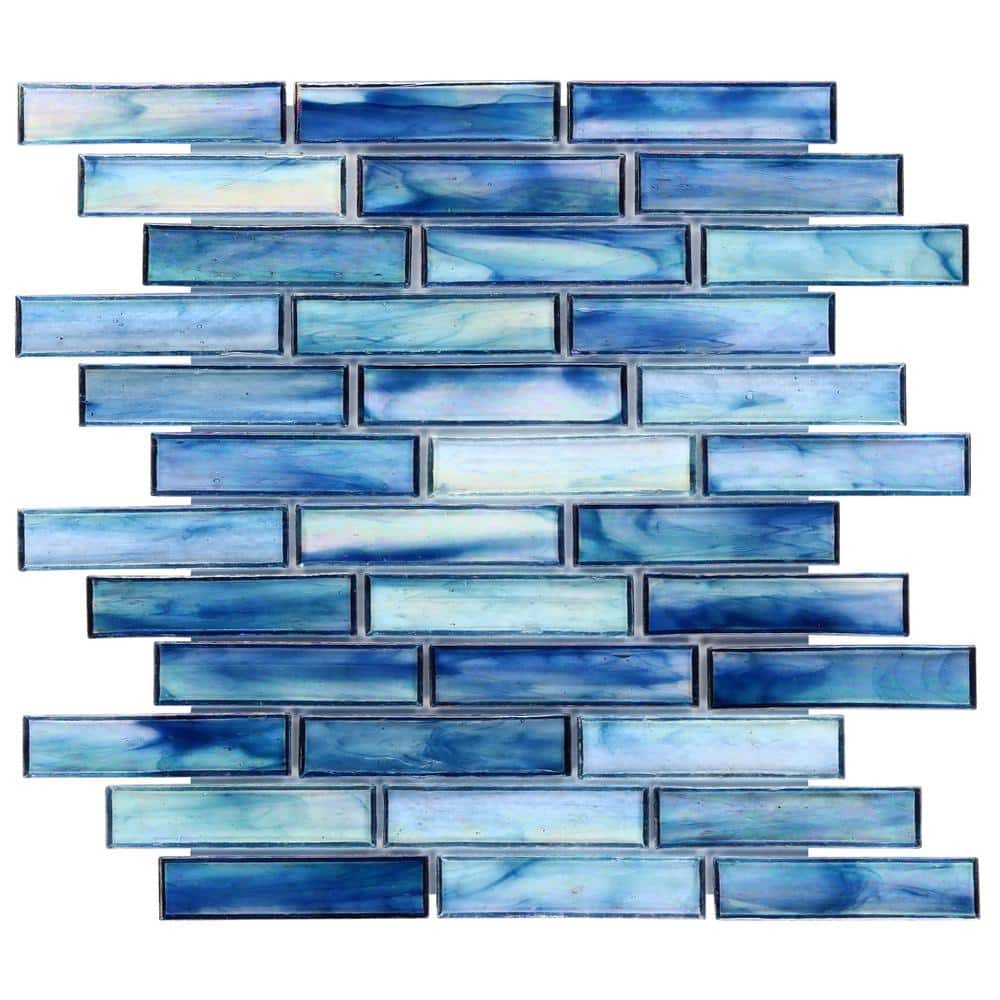 Beach Blue Polished Glass Brick Joint Mosaic Wall Tile