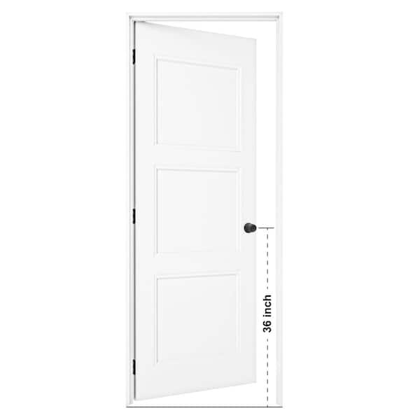 28 in. x 80 in. 3-Panel Left-Handed Painted Solid Core Wood Single Prehung Interior Door with Split Jamb and Lever