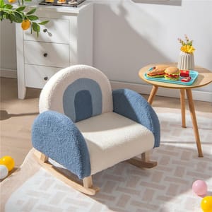 Blue Kids Rocking Chair Children Armchair Velvet Upholstered Sofa with Solid Wood Legs