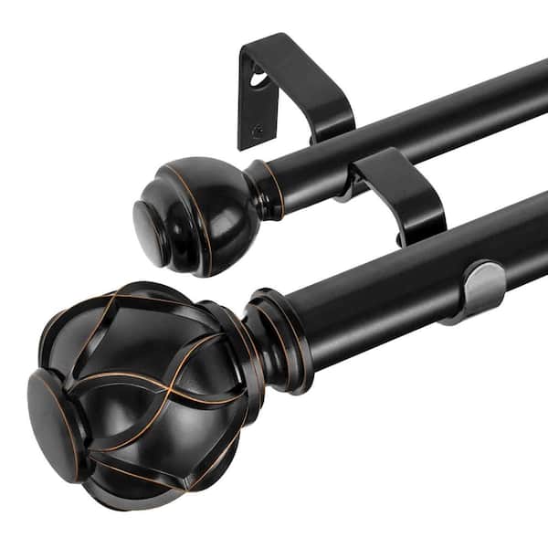 72 in. - 144 in. Adjustable 1 in. Double Curtain Rod in Black