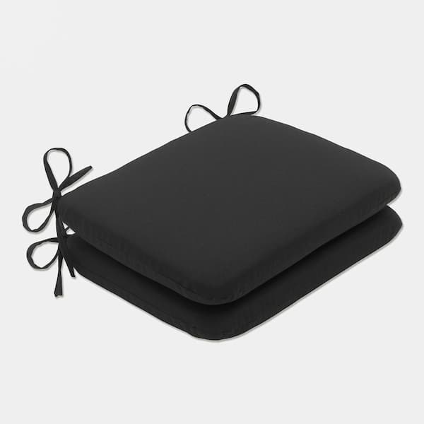 Pillow Perfect Solid 18.5 in. x 15.5 in. Outdoor Dining Chair Cushion in Black (Set of 2)