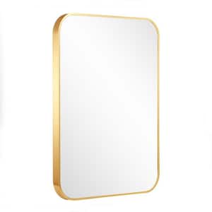 32 in. W x 24 in. H Rectangular Aluminium Steel Metal Framed Wall Mount Bathroom Vanity Mirror in Gold