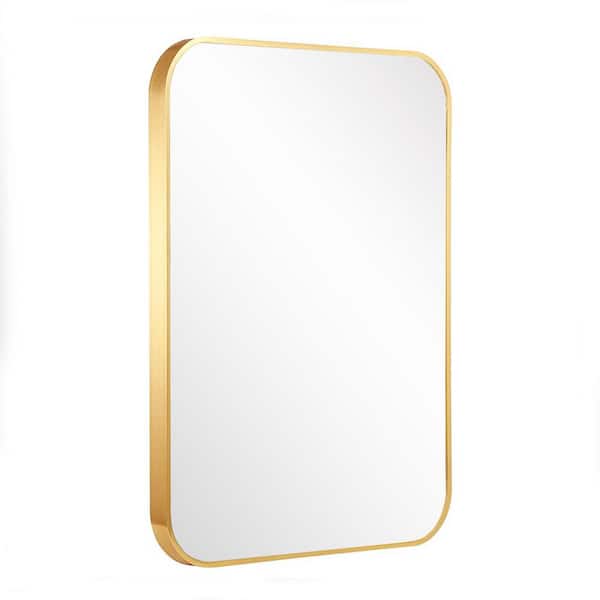 FORCLOVER 32 in. W x 24 in. H Rectangular Aluminium Steel Metal Framed Wall Mount Bathroom Vanity Mirror in Gold