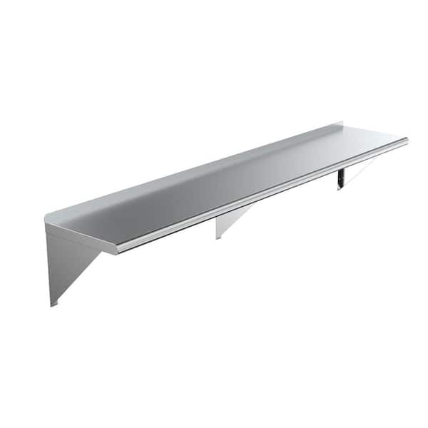 AMGOOD 16 in. x 72 in. Stainless Steel Wall Shelf Kitchen, Restaurant, Garage, Laundry, Utility Room Metal Shelf with Brackets