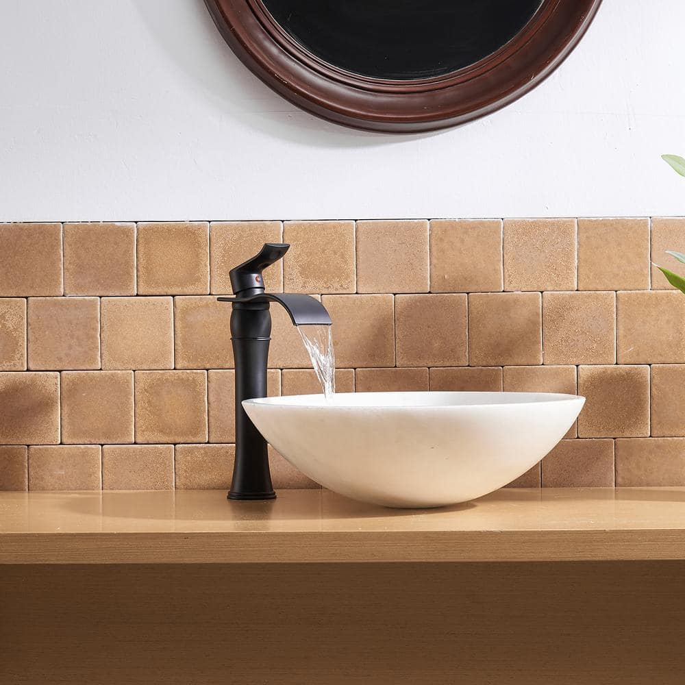 Matte Black Single Handle Waterfall Vessel Sink Faucet
