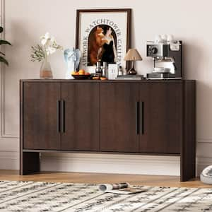 Espresso MDF 59 in. Storage Cabinet Sideboard with Adjustable Shelves and 4 Doors, Long Handles