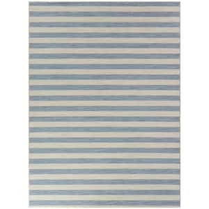 Wright Blue 7 ft. x 9 ft. Striped Reversible Indoor/Outdoor Area Rug