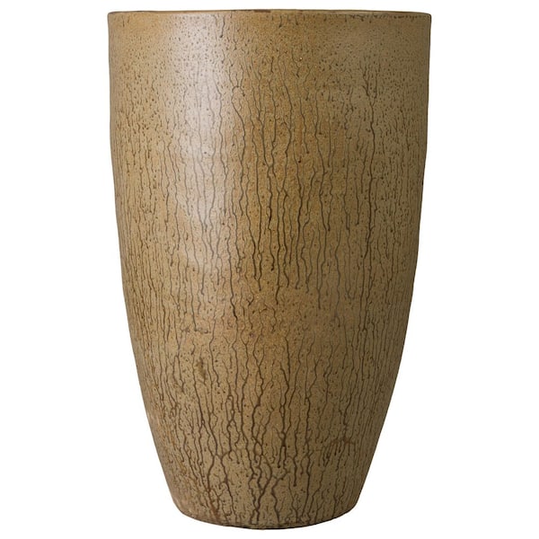 27.5 in. Antique Amber Ceramic Round Planter (27.5 in. L x 27.5 in. W x 43 in. H) High-Fire Treatment with Drainage Hole