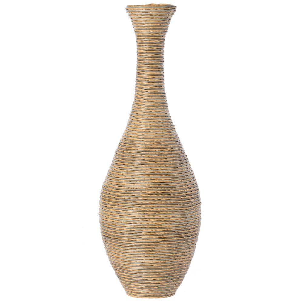 Beige Tall Artificial Rattan Floor Vase, 38 Inches