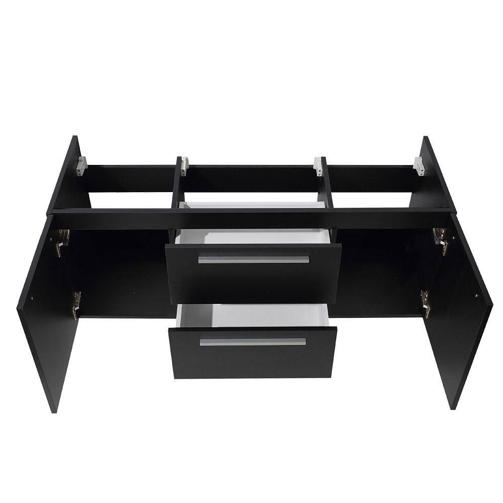 Black Engineered Wood Wall-Mount Double Vanity Base, 54-inch