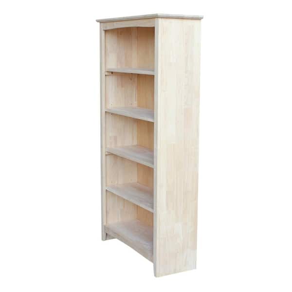 60 in. Unfinished Wood 5-shelf Standard Bookcase with Adjustable Shelves