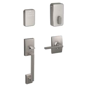 Satin Nickel Sense Pro Smart Deadbolt with Century Front Entry Door Handleset with Latitude Lever and Century Trim