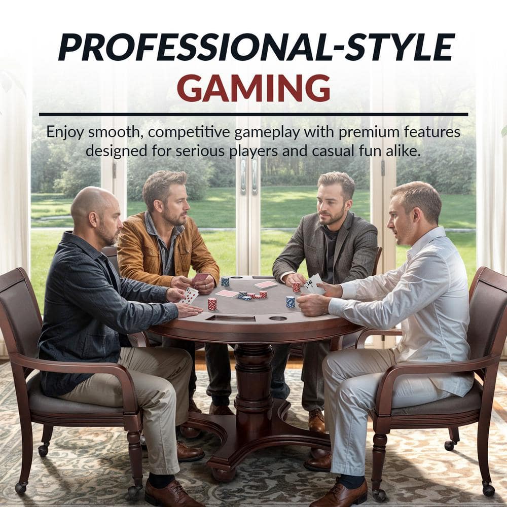 Walnut Finish 48" 2-in-1 Poker and Dining Table Set