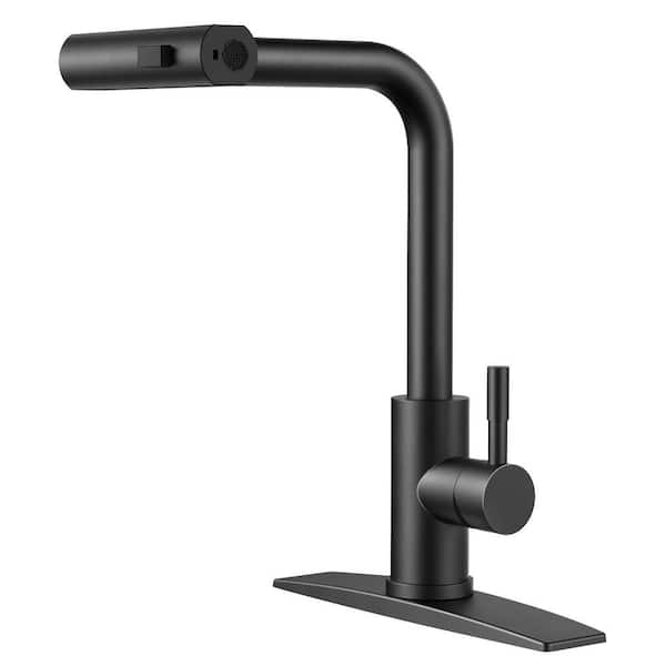 Single Handle Pull Down Sprayer Kitchen Faucet with 12.4 in. 90 Degree Spout Swivel in Black