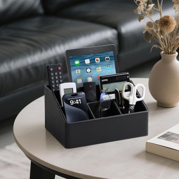 Black 10 in. x 5.5 in. PU Leather Desk Organizer WK2217 - The Home