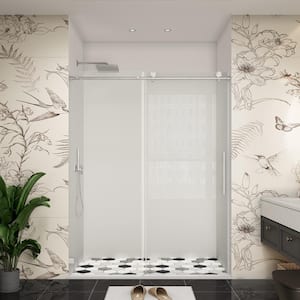 60 in. W x 72 in. H Single Sliding Frameless Soft-Closing Shower Door in Brushed Nickel with Easy-Clean 5/16 in. Glass