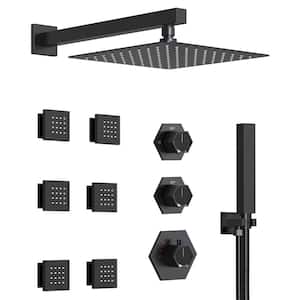 Module Switch 5-Spray Dual Wall Mount 12 in. Fixed and Handheld Shower Head 2.5 GPM in Matte Black Valve Include
