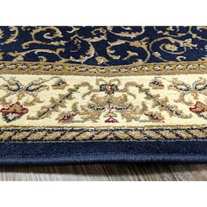 Como Navy 3 ft. x 5 ft. Traditional Floral Scroll Area Rug