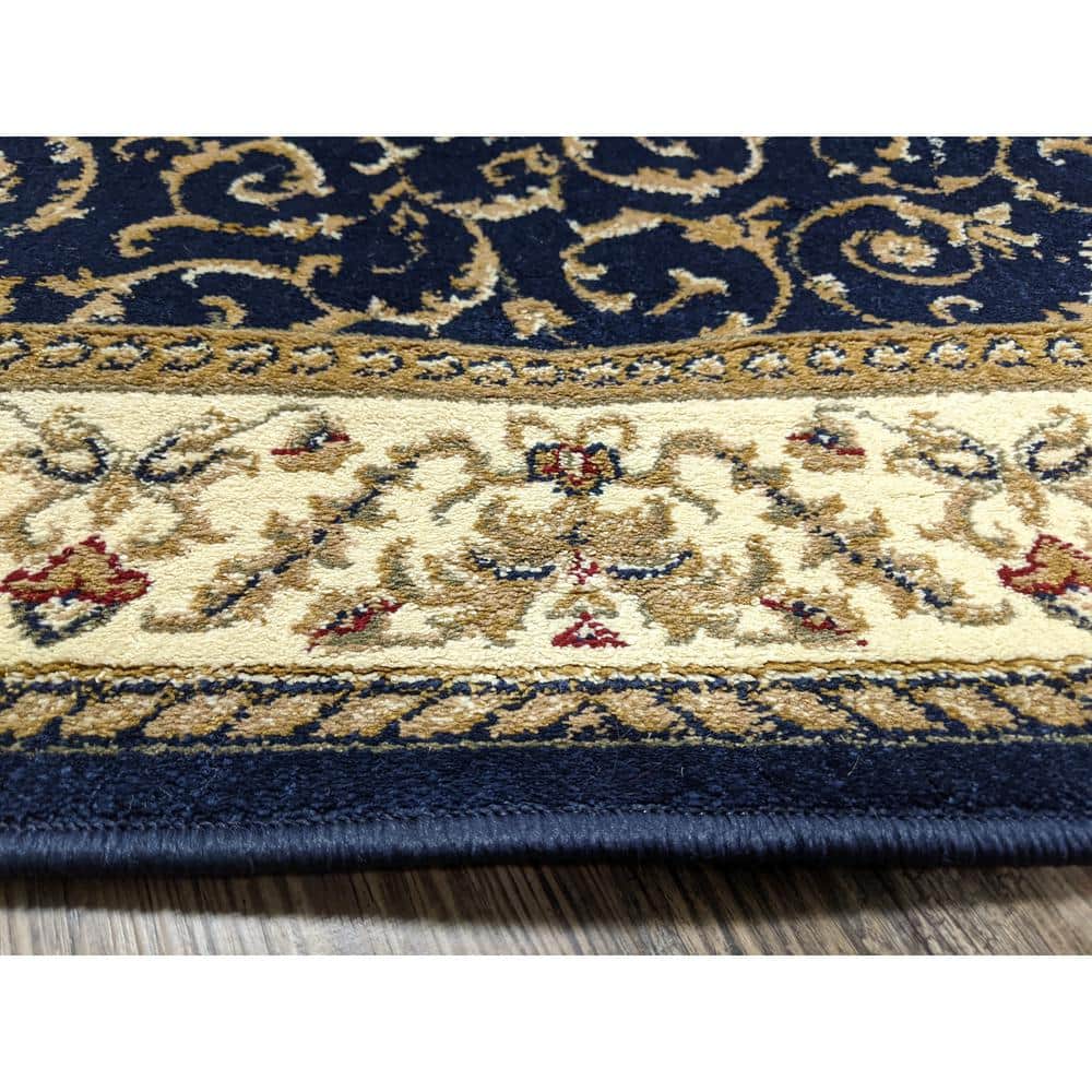 Navy and Beige Synthetic Reversible 5' x 7' Area Rug