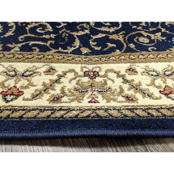 Como Navy 8 ft. x 11 ft. Traditional Floral Scroll Area Rug