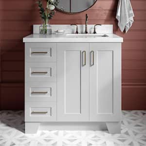 Taylor 37 in. W x 22 in. D Bath Vanity in Grey with Carrara White Marble Top
