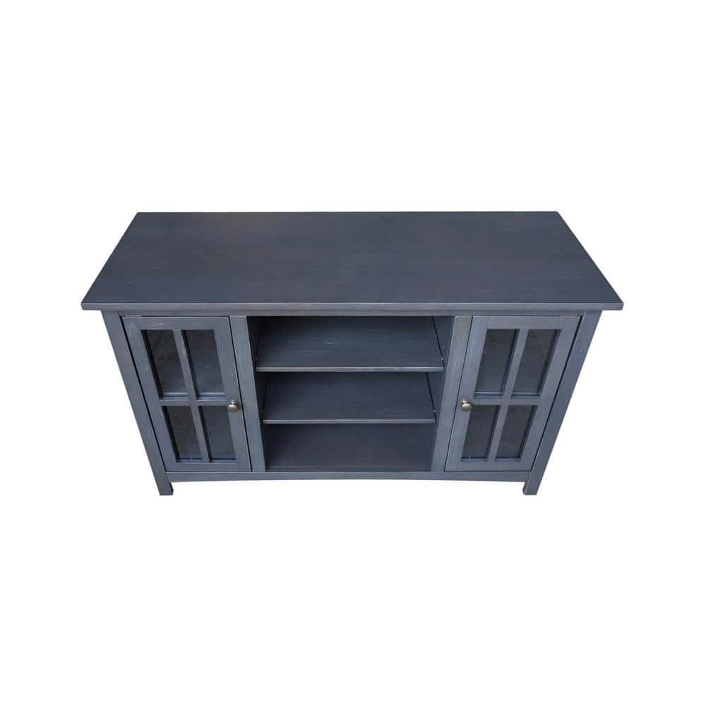 Heather Grey-Antique Solid Wood TV Stand with Cabinet Storage