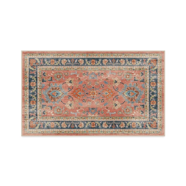 Machine Washable Rug with Standard Pad - Calabria Coral Multicolor 3 ft. x 5 ft.