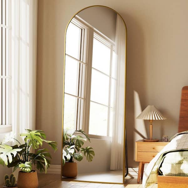 WILLOTED Gold 22 in. W x 68 in. H Arched Aluminum Framed Full Length Floor Mirror