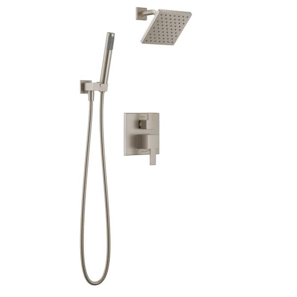 Modern 2-Handle Shower Trim Kit in Spotshield Brushed Nickel with Hand Shower (Valve Not Included)