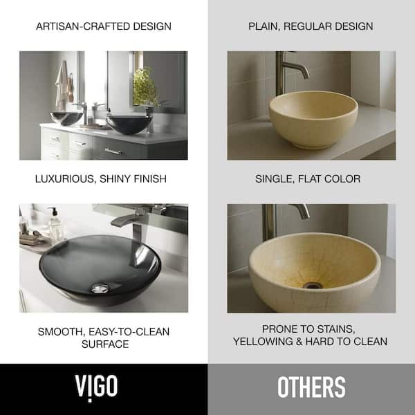 VIGO Giovanni Sheer Black Glass 17 in. L x 17 in. W x 6 in. H