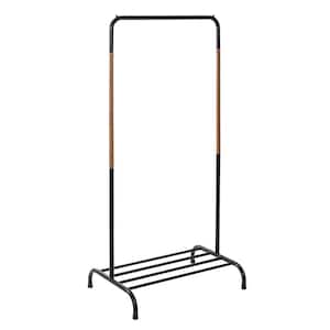 Black/Natural Steel Clothes Rack with Shoe Shelf 29.5 in. W x 61 in. H
