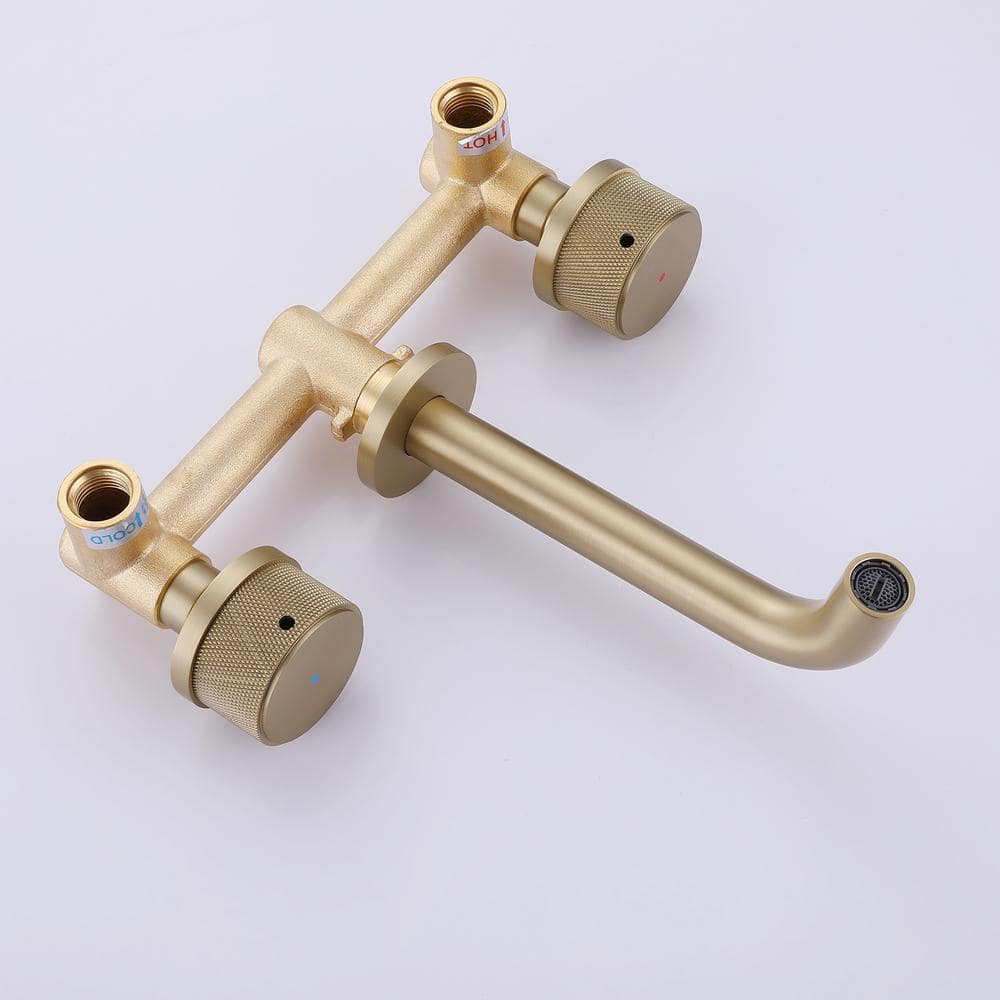 Brushed Gold Two-Handle Wall Mounted Bathroom Faucet