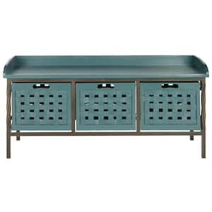 Isaac 3-Drawer Blue/Green Entryway Bench