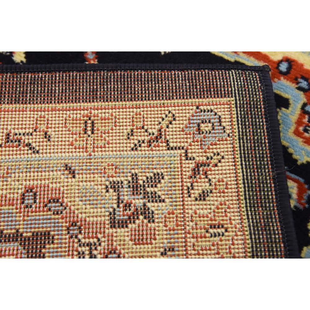 Handmade Navy Blue Rectangular Medallion Synthetic Rug