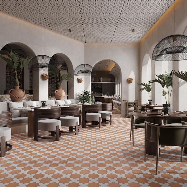 Seville Terracota 7" Star with Pure White 5" Cross Matte Porcelain Wall and Floor Tile (10.62 sq ft/case)-68 Pack