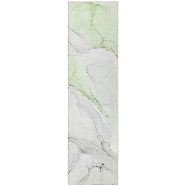 Green 2 ft. x 8 ft. Woven Abstract Polyester Runner Indoor/Outdoor Area Rug