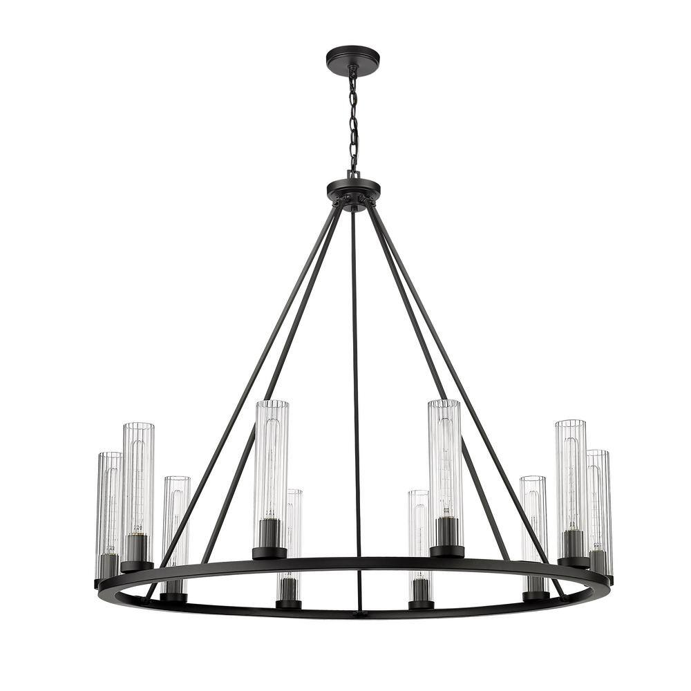 Beau Bronze 10-Light Circular Chandelier with Glass Shades