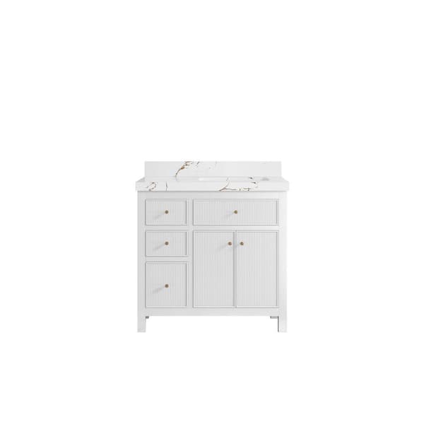 Willow Collections Sonoma 36 in. W x 22 in.  D x 36 in. H Right Sink Bath Vanity in White with 2 in. Viola Brown qt. Top