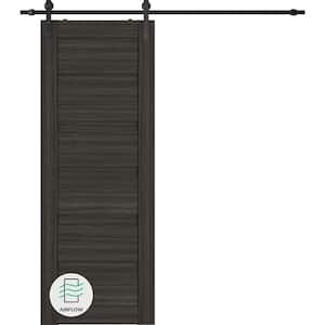 Louver 32 in. x 80 in. Gray Oak Wood Composite Sliding Barn Door with Hardware Kit