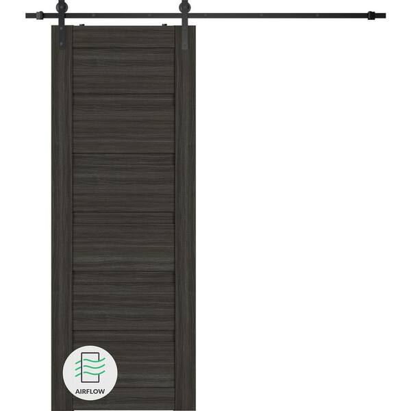 Belldinni Louver 32 in. x 96 in. Gray Oak Wood Composite Sliding Barn Door with Hardware Kit