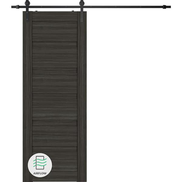 Belldinni Louver 30 in. x 80 in. Gray Oak Wood Composite Sliding Barn Door with Hardware Kit