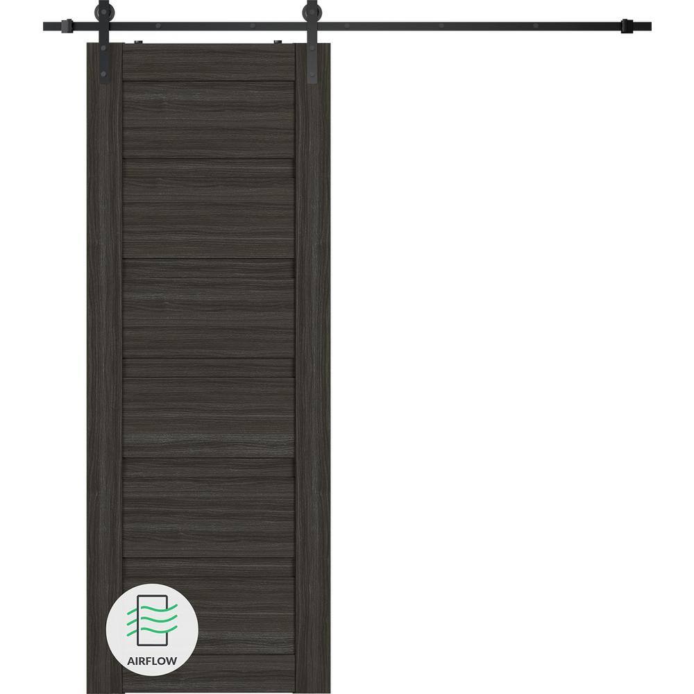 Louver 24 in. x 80 in. Gray Oak Wood Composite Sliding Barn Door with Hardware Kit price history on PriceWatchPro