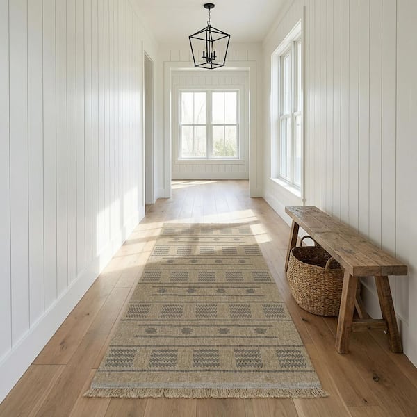 Naturalistic Sonoran Natural-Charcoal 3 ft. x 10 ft. Flatwoven Geometric Polypropylene Runner Indoor/Outdoor Area Rug