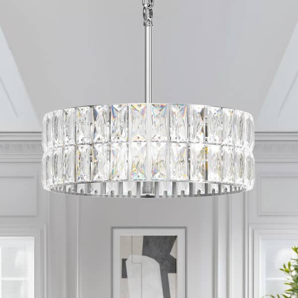 12 in. 3-Light Crystal Pendant Light Chrome Chandelier, Crystal Semi Flush Mount Ceiling Light for Kitchen Island, Foyer