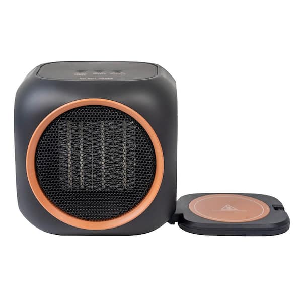6 in. 800W 2-in-1 Space Heater and Smart Mug Warmer in Black with 12H Auto Shut Off Desk Fan Heater