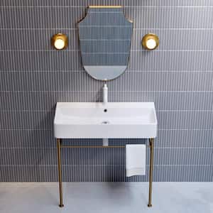 Carre 36 in. Ceramic Console Sink Basin in White with Brushed Gold Legs