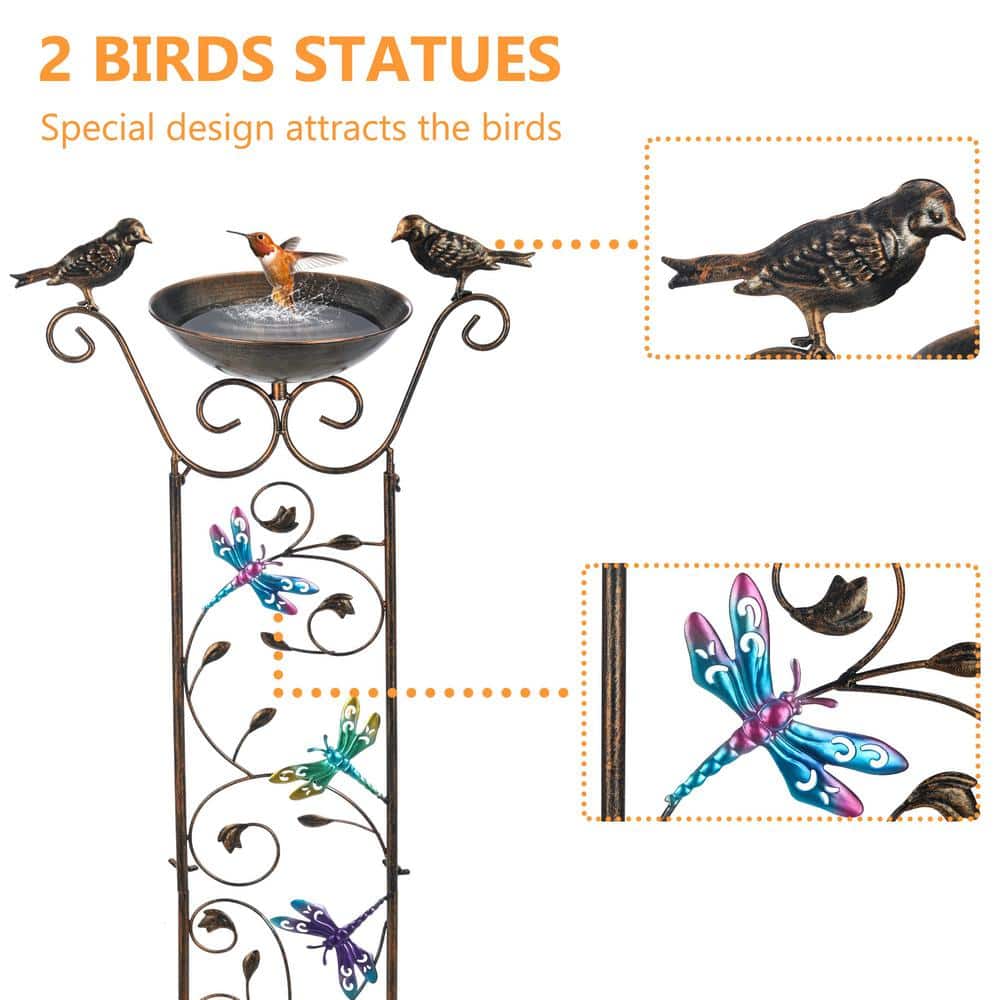 Elegant 40" Bronze Metal Garden Trellis with Bird Bath