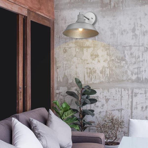 Sutton Galvanized Metal Farmhouse Outdoor 1-Light Wall Sconce with Textured Socket Detail