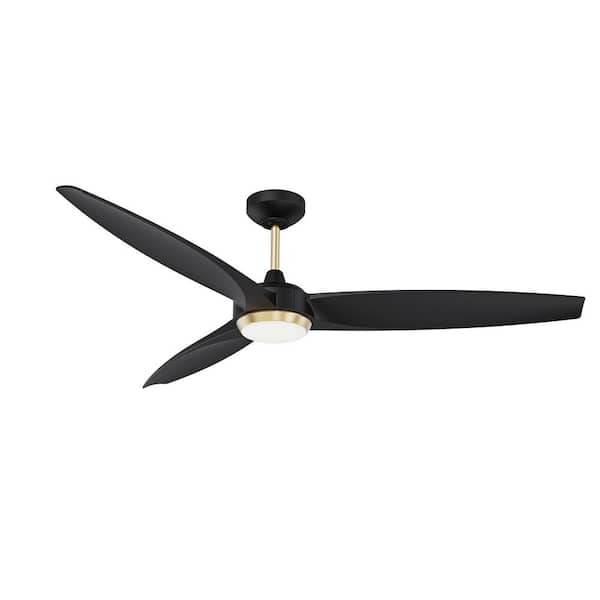 Kendal Lighting Steltra 56 in. Outdoor Black and Oilcan Brass Standard Ceiling Fan with True White Integrated LED with Remote Included