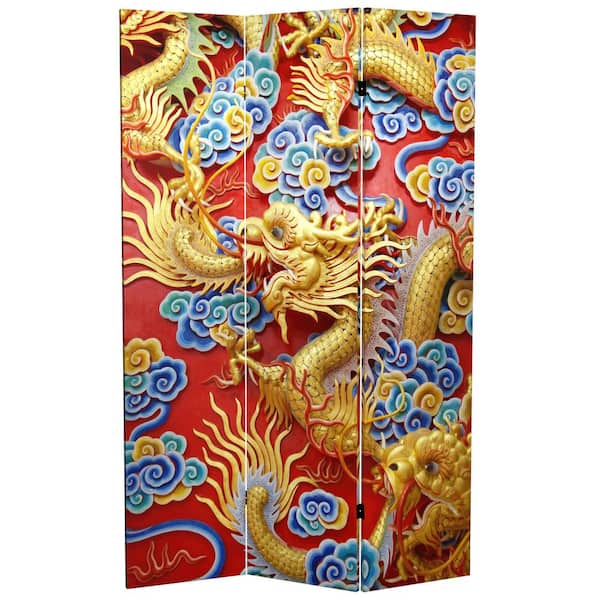 RED LANTERN Dragon 6 ft. Printed 3-Panel Room Divider